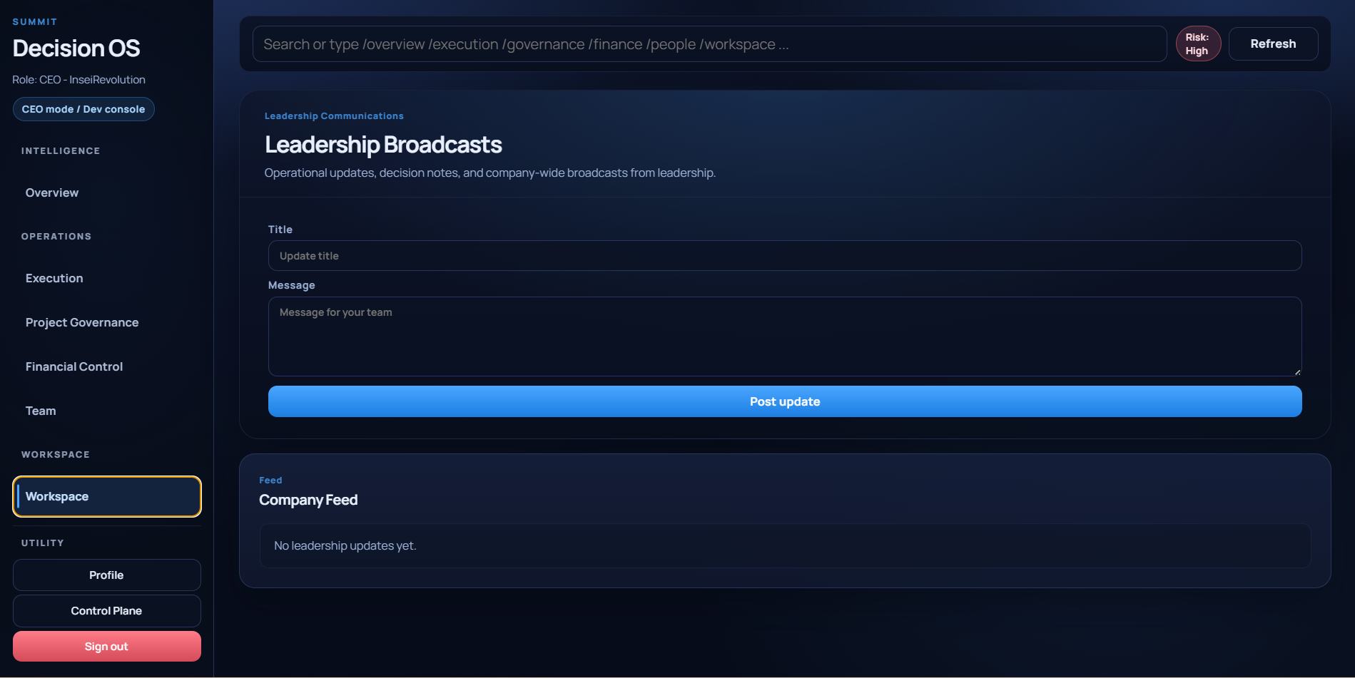 Workspace — announcements and shared updates